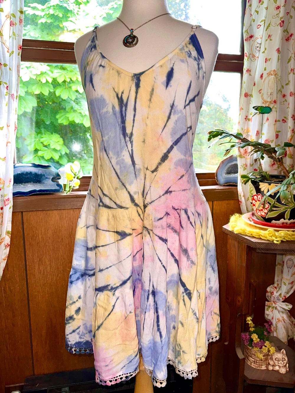 Raviya • Pastel Tie Dye Boho Dress with Low Back